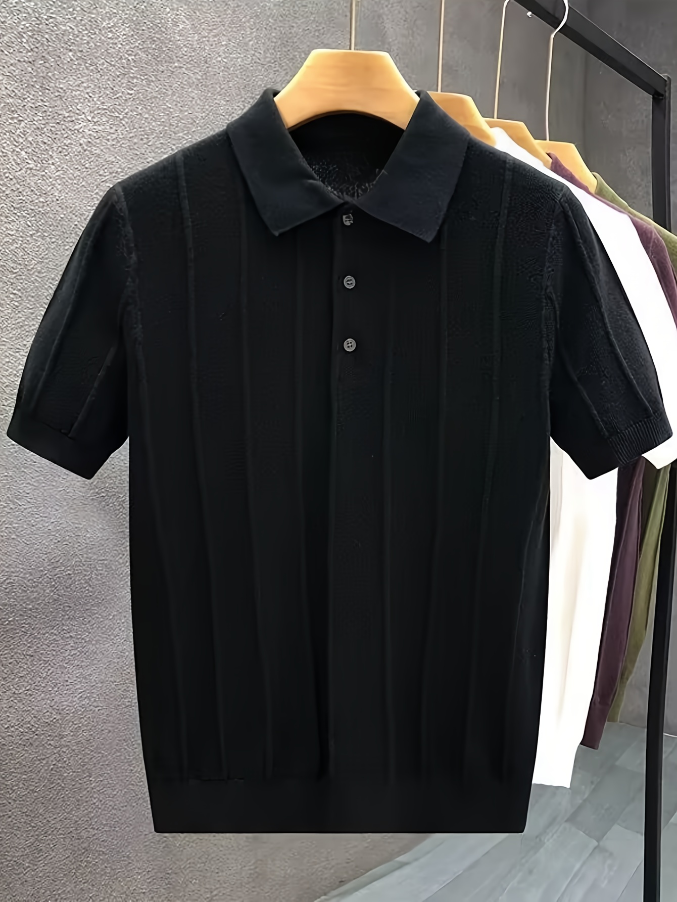 Polo Shirt Pique - 고급스러운 세로 스트라이프 텍스처 반팔 폴로