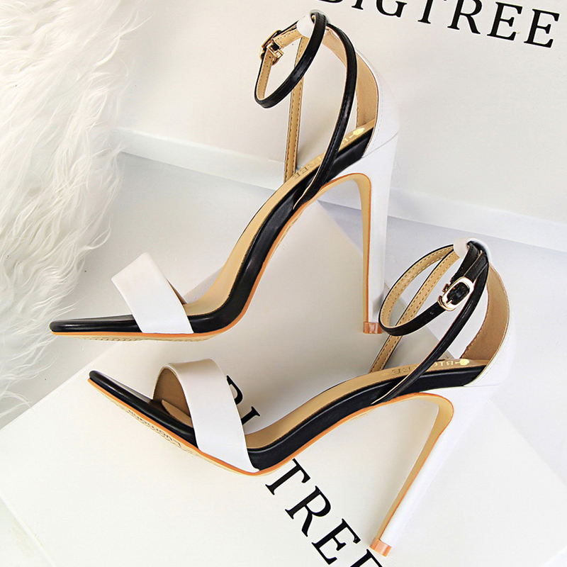 Casual Sandal Leather - 여성 블랙 화이트 간결한 가죽 11cm