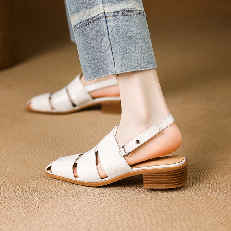 새로운 여름 여성 샌들 여성을위한 정품 가죽 신발 광장 - Casual Sandal Leather 리뷰 및 가격