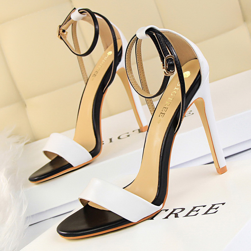 여성 블랙 화이트 간결한 가죽 11cm 하이힐 샌들 레 - Casual Sandal Leather 리뷰 및 가격
