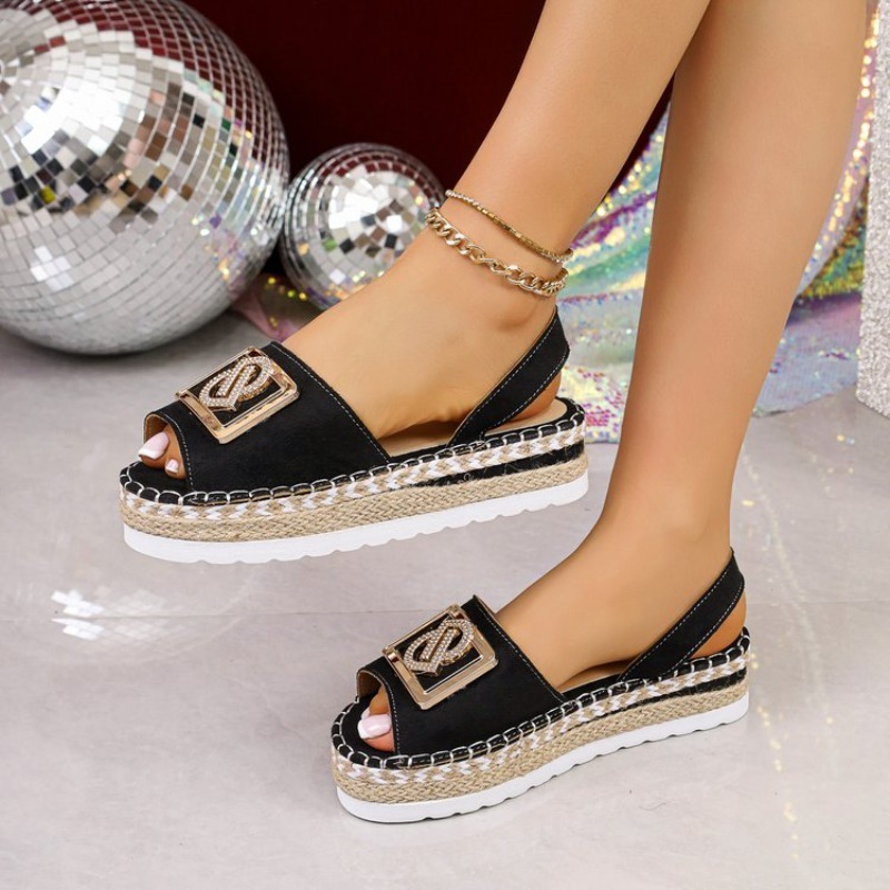 여성 플랫폼 에스파드리유 샌들, 라인스톤 메탈 버클 오 - Espadrille Slip On 리뷰 및 가격