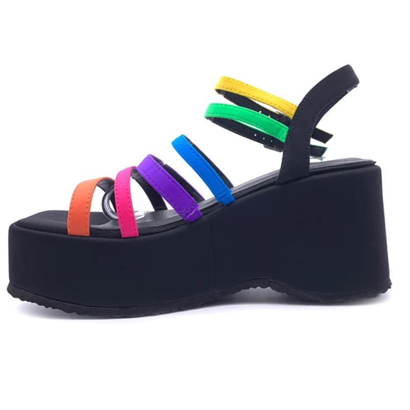 내로우 밴드 믹스 컬러 샌들 섹시 스퀘어 토 플랫폼 굽 - Casual Sandal Leather 리뷰 및 가격