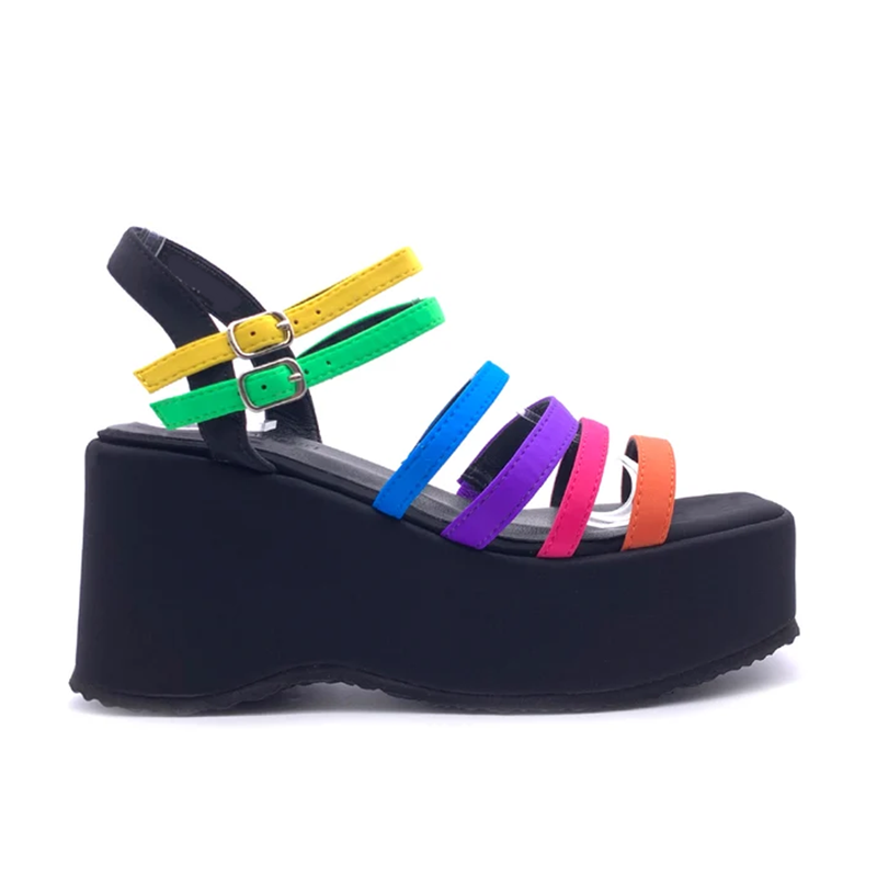 내로우 밴드 믹스 컬러 샌들 섹시 스퀘어 토 플랫폼 굽 - Casual Sandal Leather 리뷰 및 가격